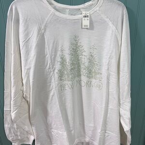 Aerie White Graphic Long Sleeve Tee